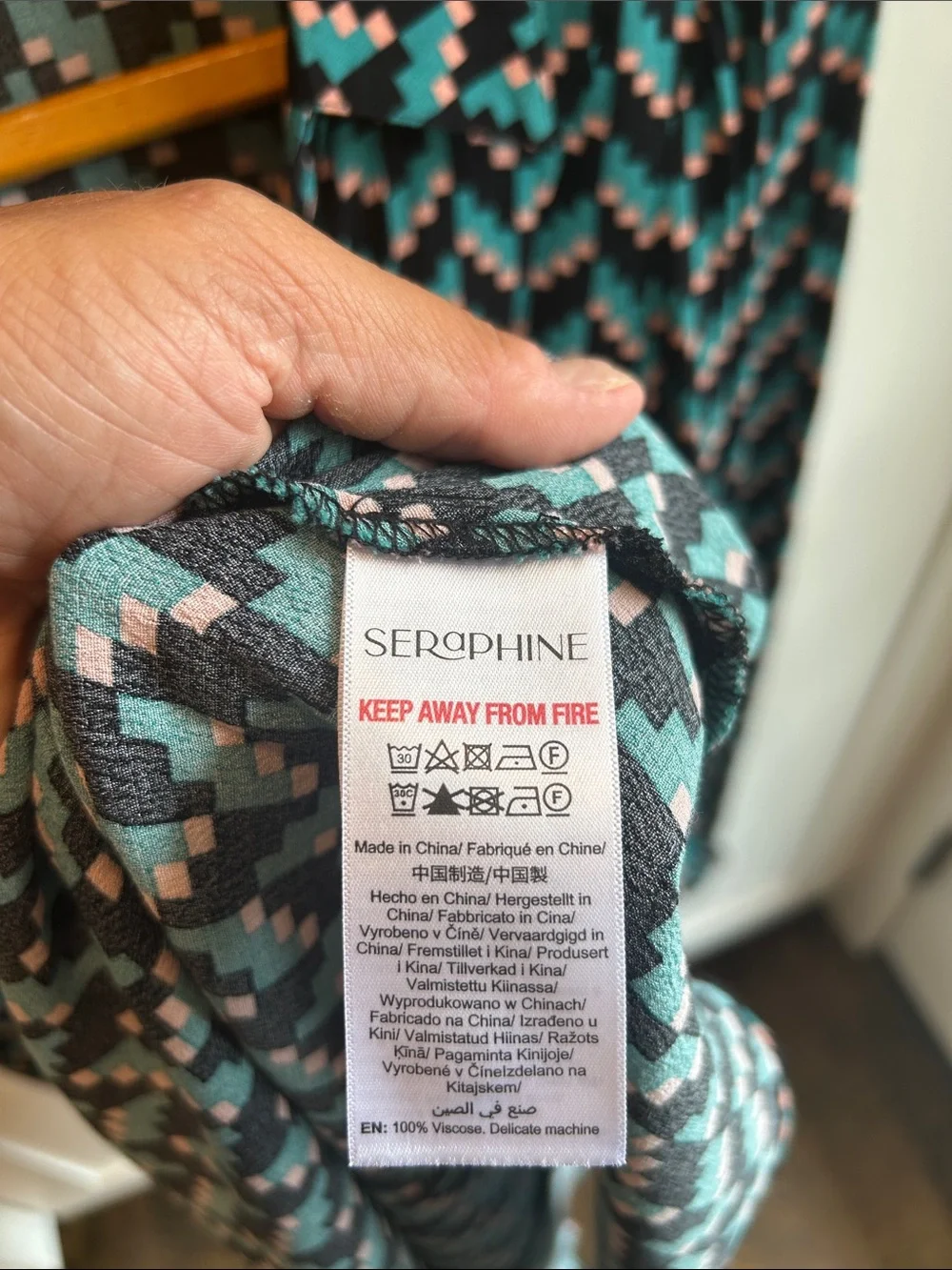 Seraphine Geometric Print Teal and Black Long Sleeve Nursing Post Natal‎ Dress 4